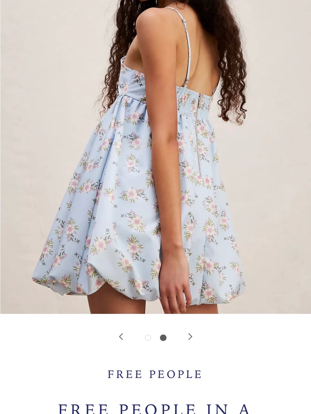 Free People Pastel Blue Floral Babydoll Mini with Spaghetti Straps